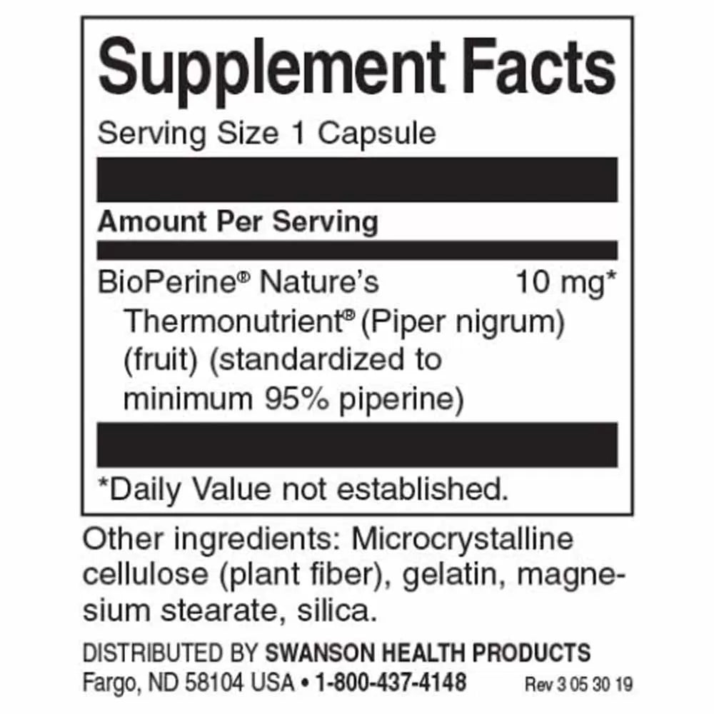 Swanson Bioperine, 10mg - 60 caps