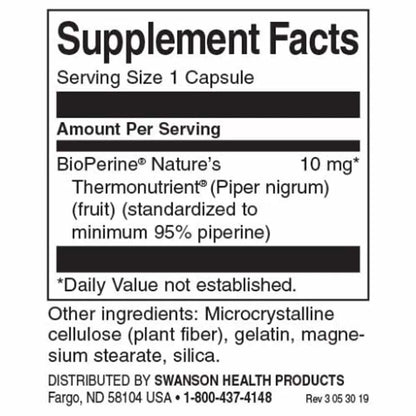 Swanson Bioperine, 10mg - 60 caps